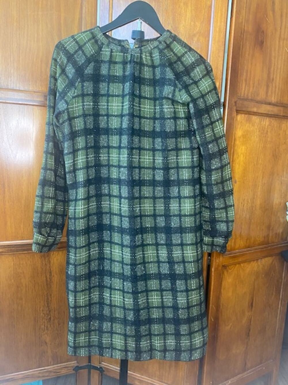 Vintage Handmade Wool Plaid Tunic Dress Green Black Lined Shift Dress - Picture 1 of 6